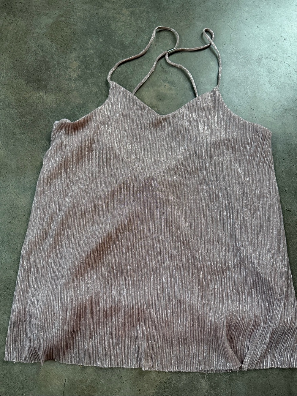 Shimmery Pleated Spaghetti Strap Cami - Light Mauve
